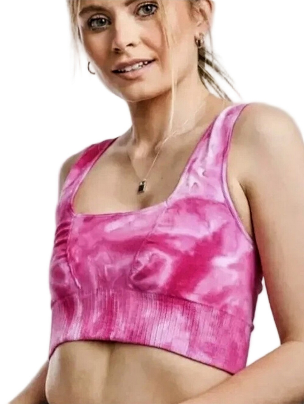 🆕 FREE PEOPLE MOVEMENT "GOOD KARMA" FUCHSIA PINK TIE DYE SPORTS BRA - Picture 1 of 11